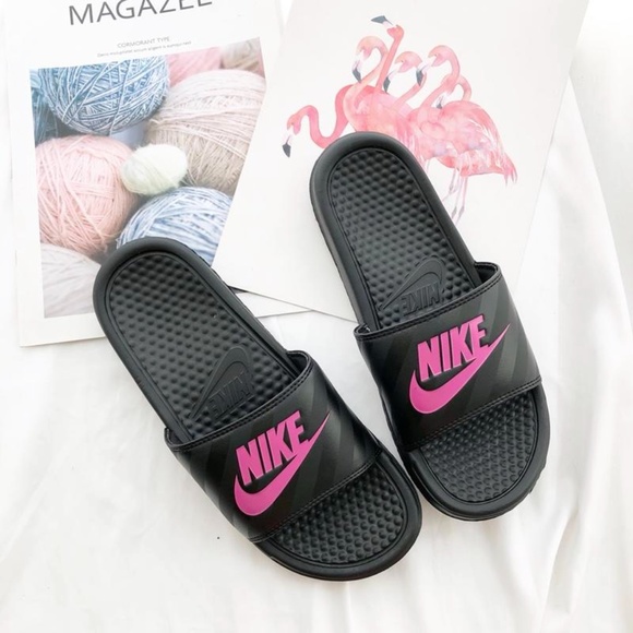 Nike Shoes Nike Benassi Womens Slides Black Pink Poshmark